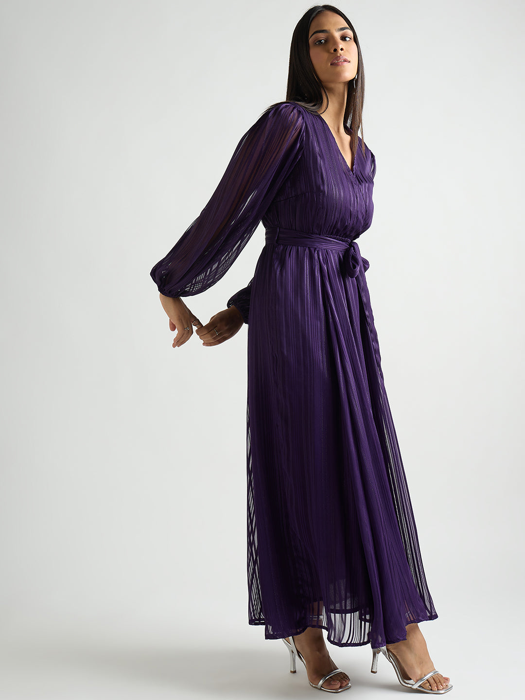 Deep Purple Lurex Wrap Maxi Dress