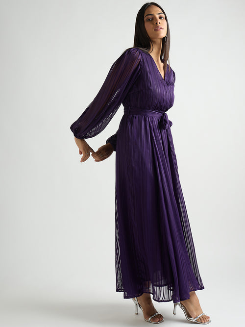 Deep Purple Lurex Wrap Maxi Dress