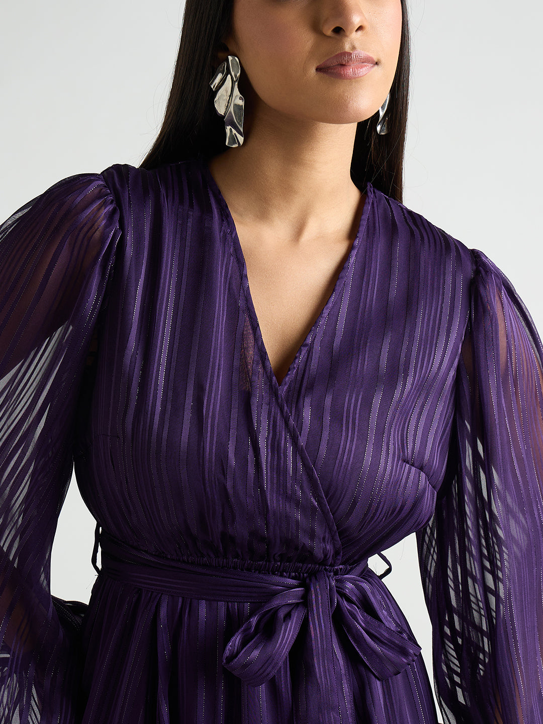 Deep Purple Lurex Wrap Maxi Dress