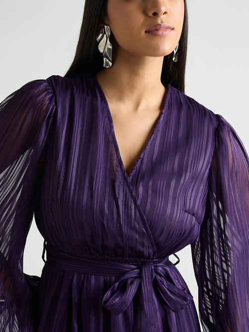 Deep Purple Lurex Wrap Maxi Dress