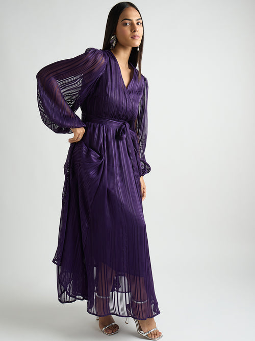 Deep Purple Lurex Wrap Maxi Dress