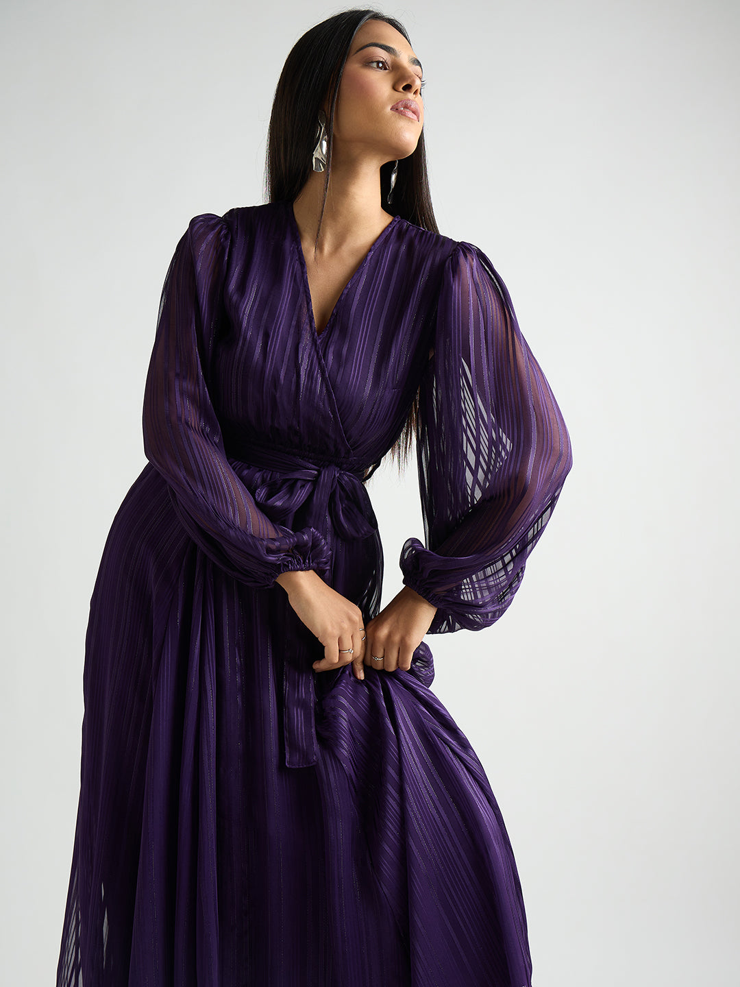 Deep Purple Lurex Wrap Maxi Dress
