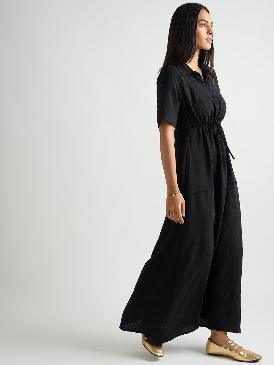 Black Half Zipper Maxi Dress