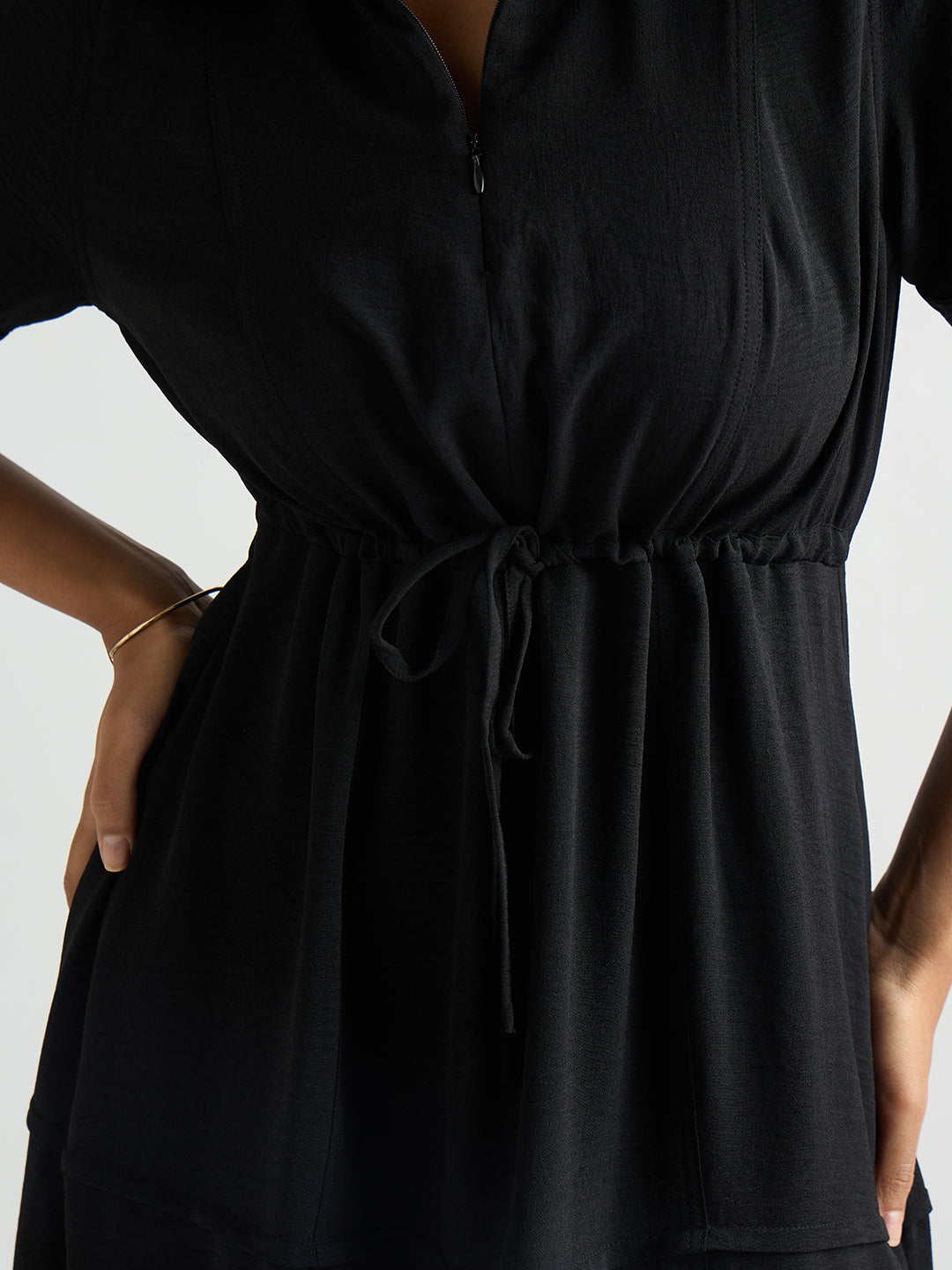 Black Half Zipper Maxi Dress