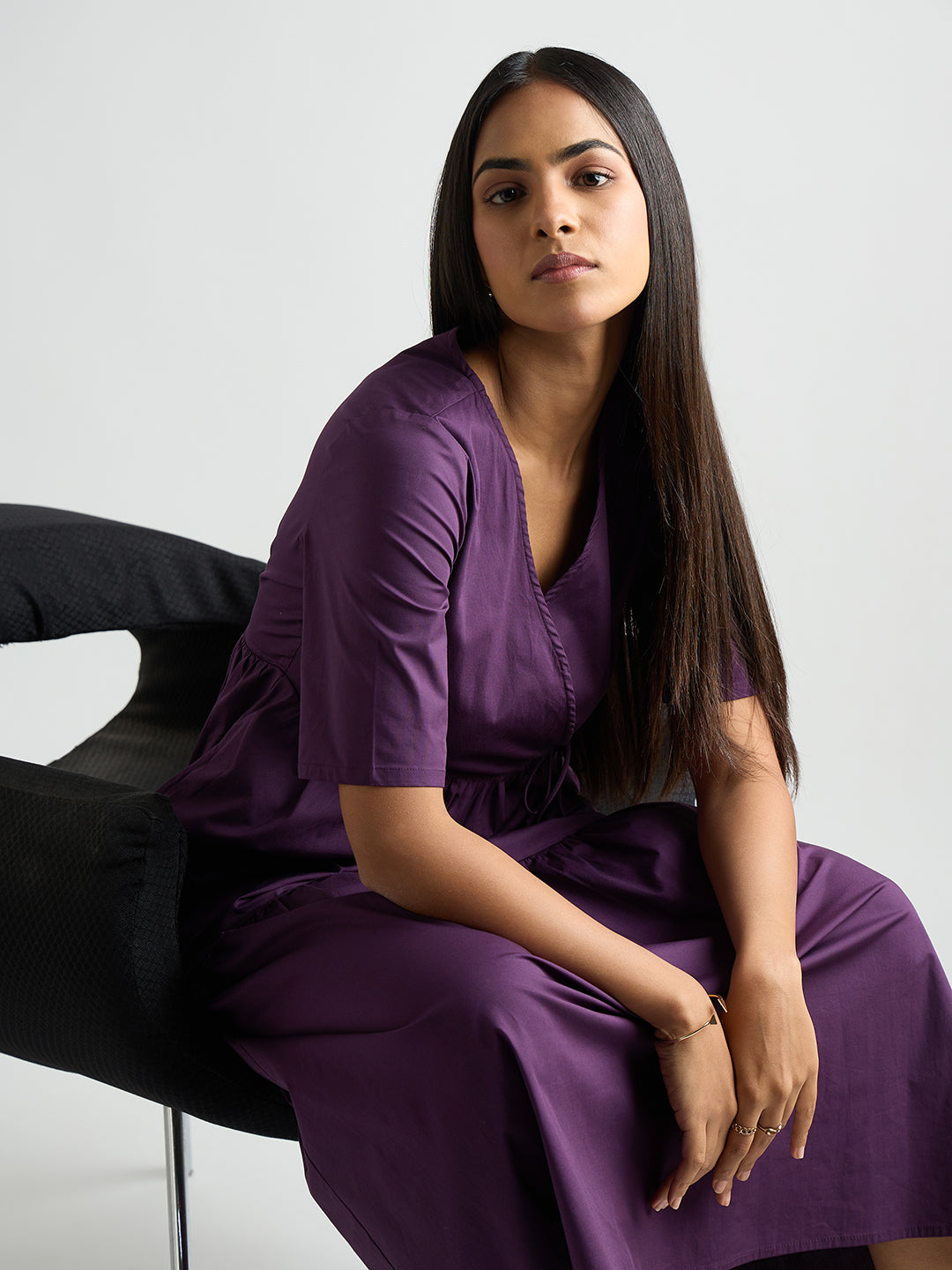 Deep Purple Poplin Tiered Maxi Dress