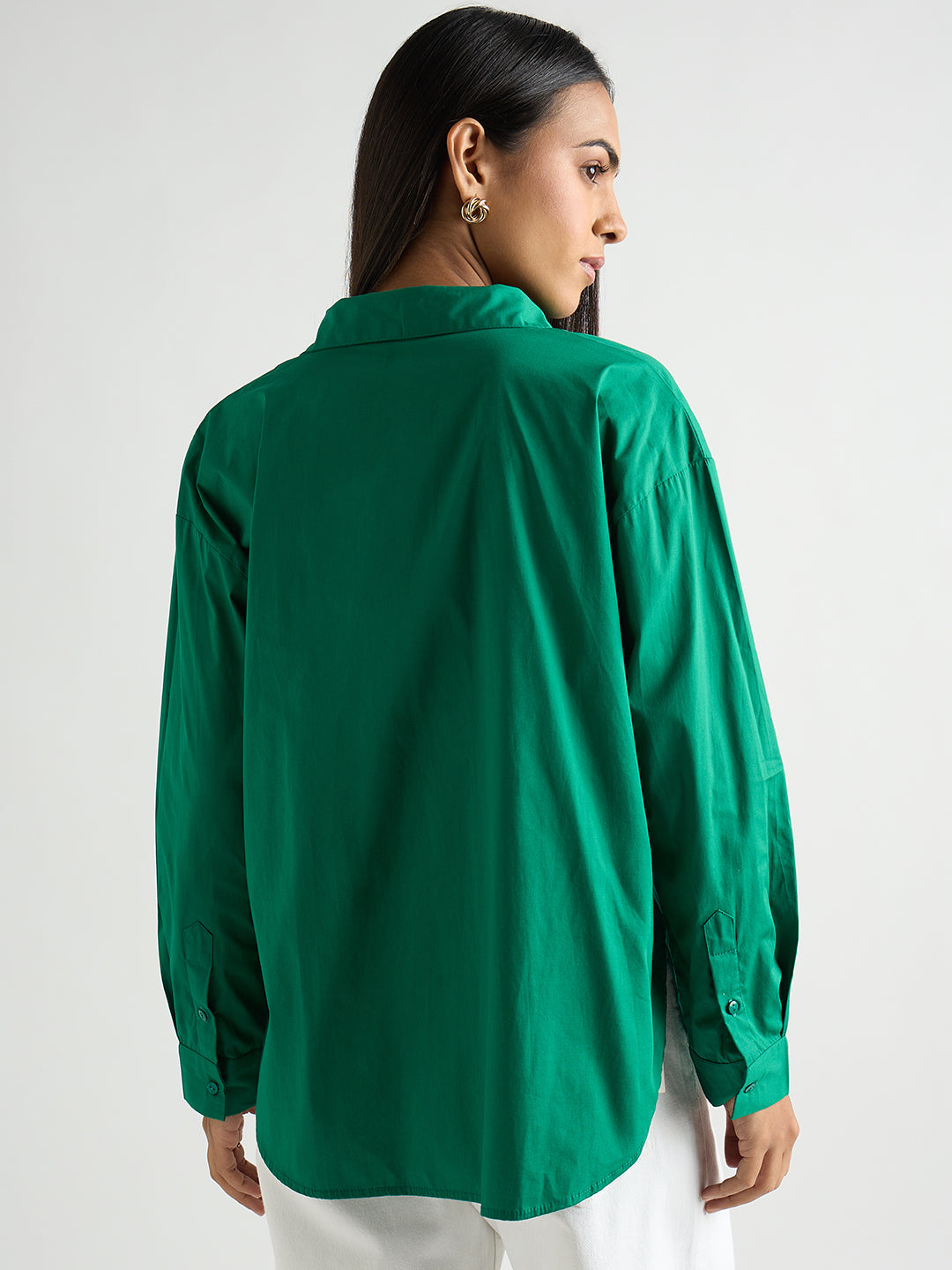 Emerald Green Poplin Pleated Shirt