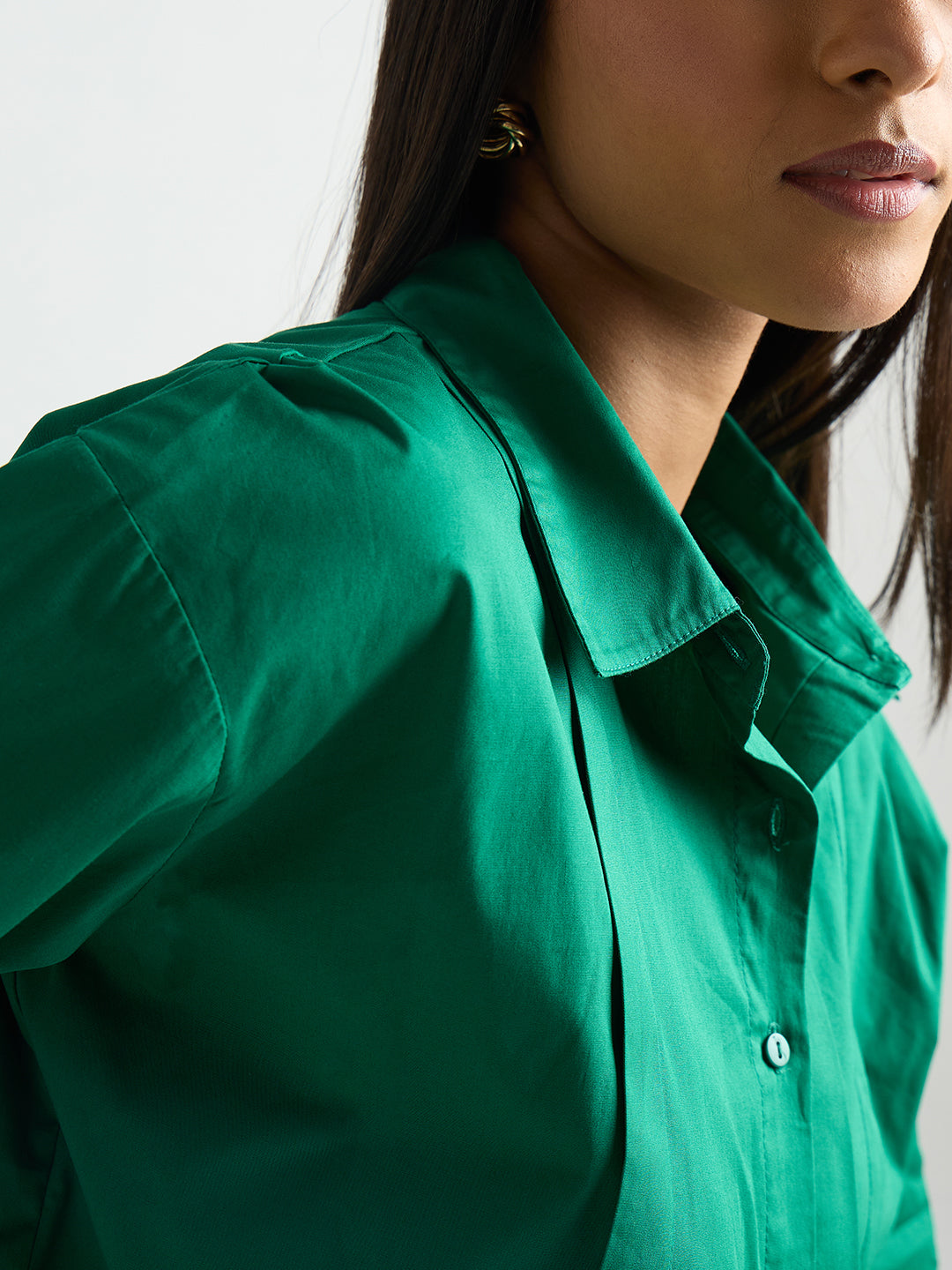 Emerald Green Poplin Pleated Shirt