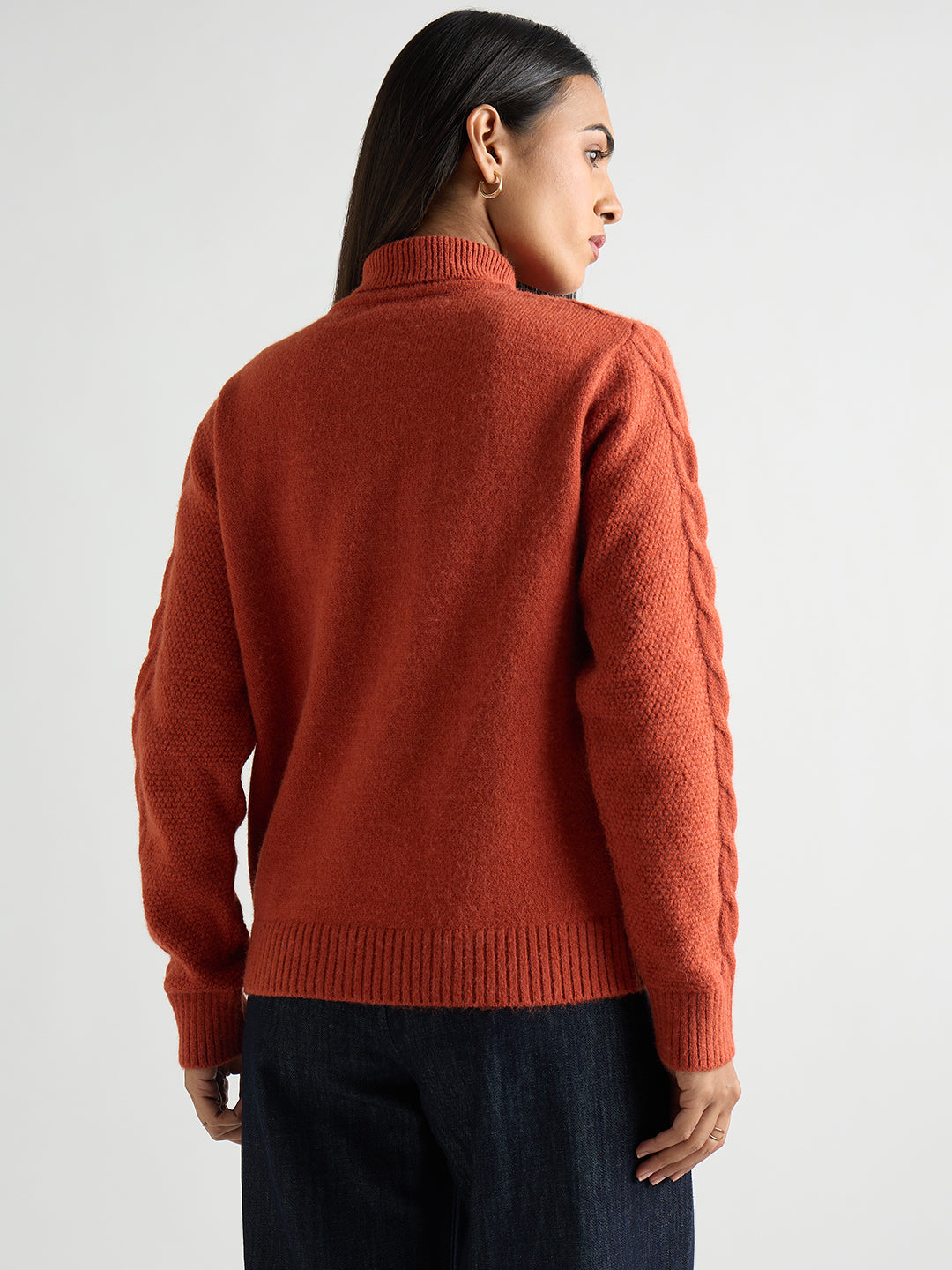 Rust Turtle Neck Cable Knit Sweater