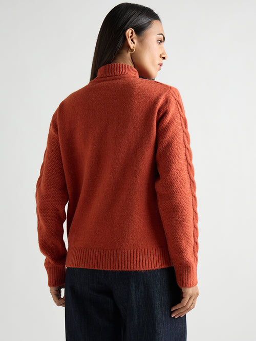 Rust Turtle Neck Cable Knit Sweater