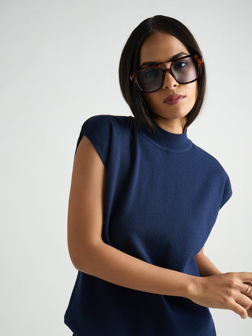 Navy High Neck Sweater Vest