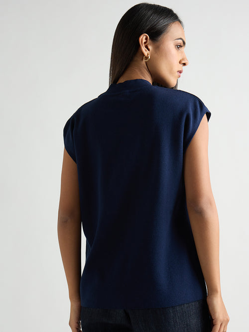 Navy High Neck Sweater Vest