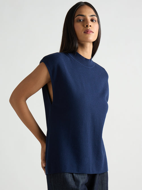 Navy High Neck Sweater Vest