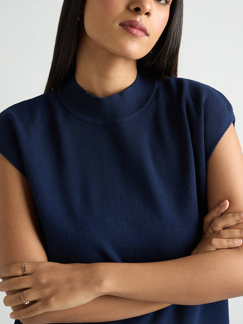 Navy High Neck Sweater Vest