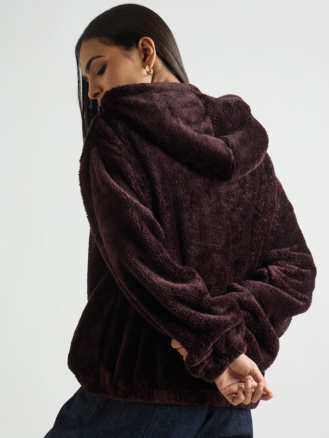 Wine Zip-Up Fur Hoodie