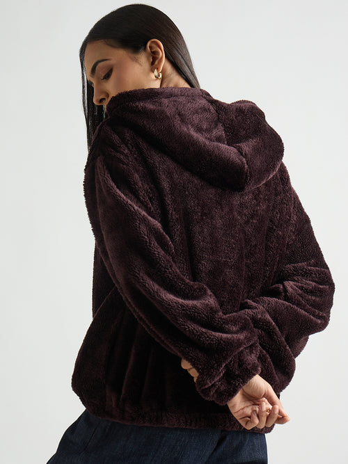 Wine Zip-Up Fur Hoodie