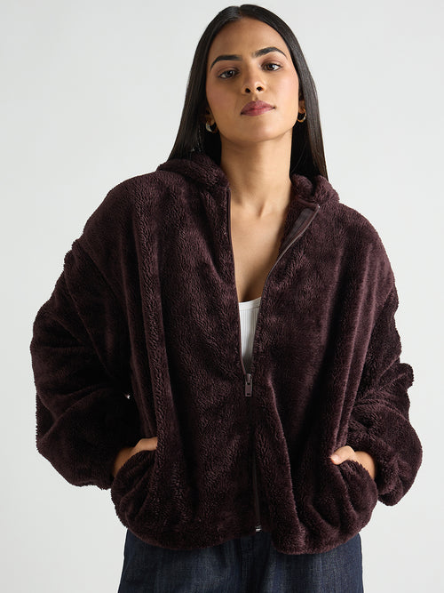 Wine Zip-Up Fur Hoodie