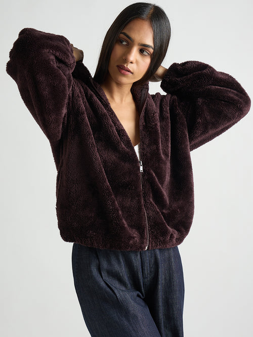 Wine Zip-Up Fur Hoodie