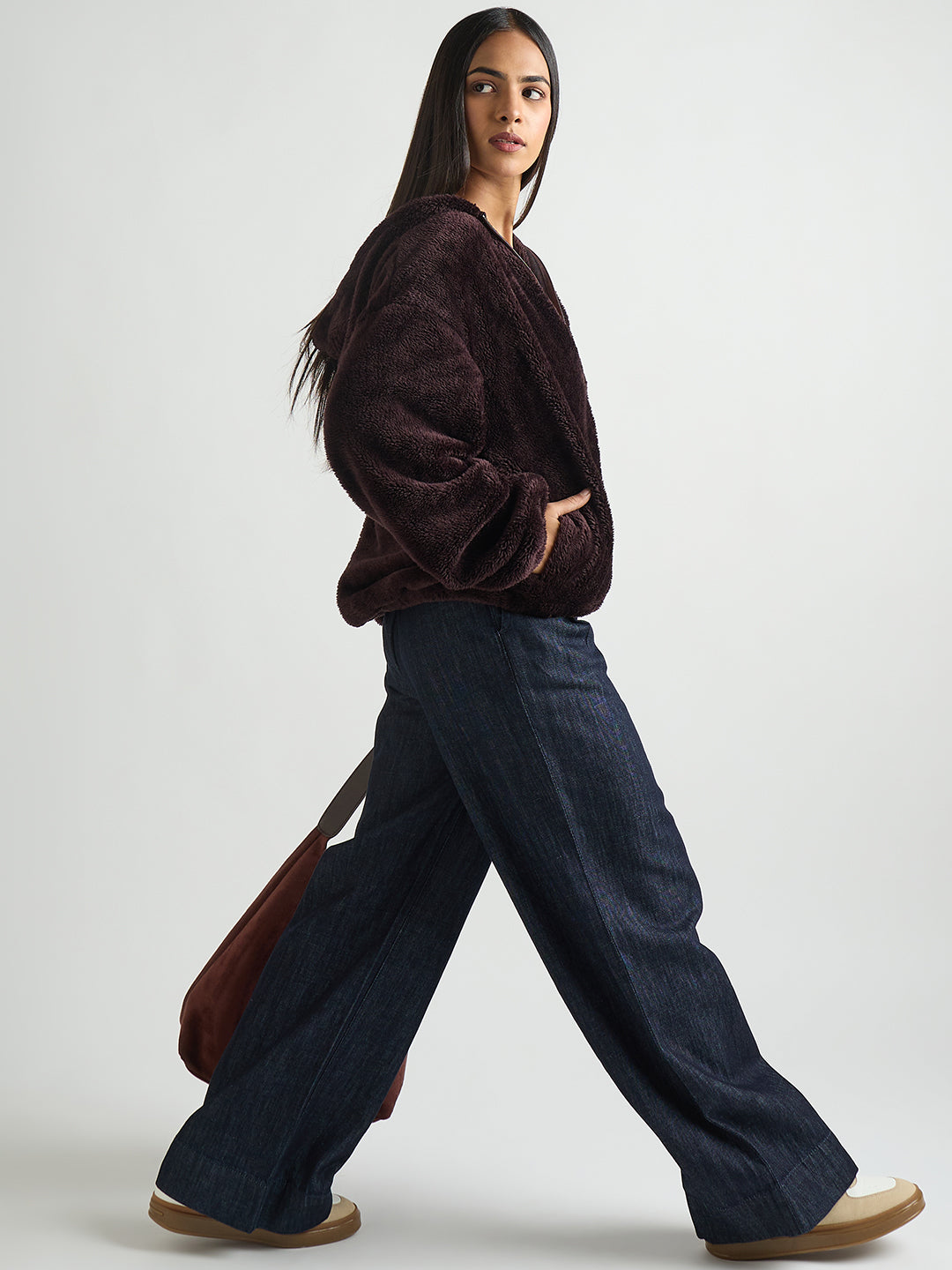 Wine Zip-Up Fur Hoodie