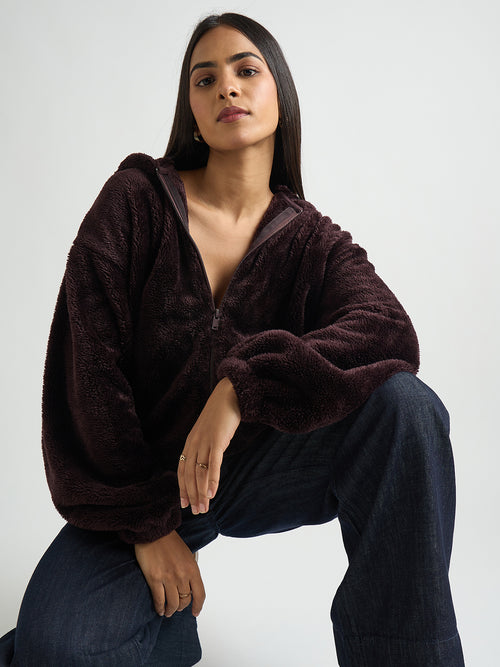 Wine Zip-Up Fur Hoodie