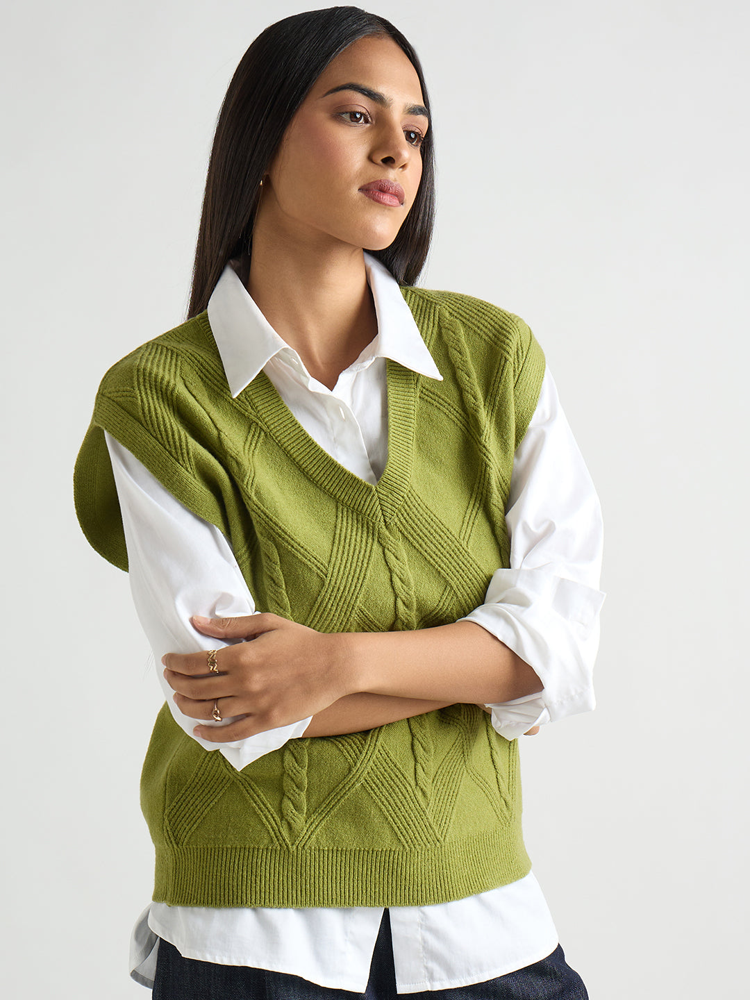 Citrine Green Cable Knit Sweater Vest