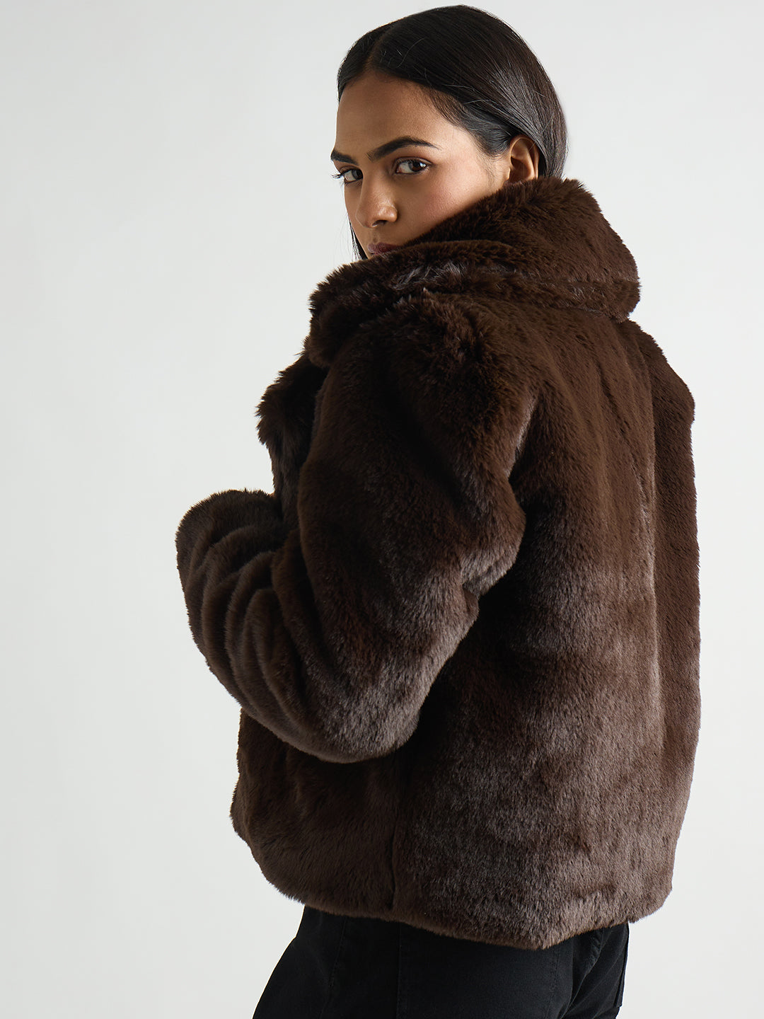 Coffee Brown Faux Fur Coat