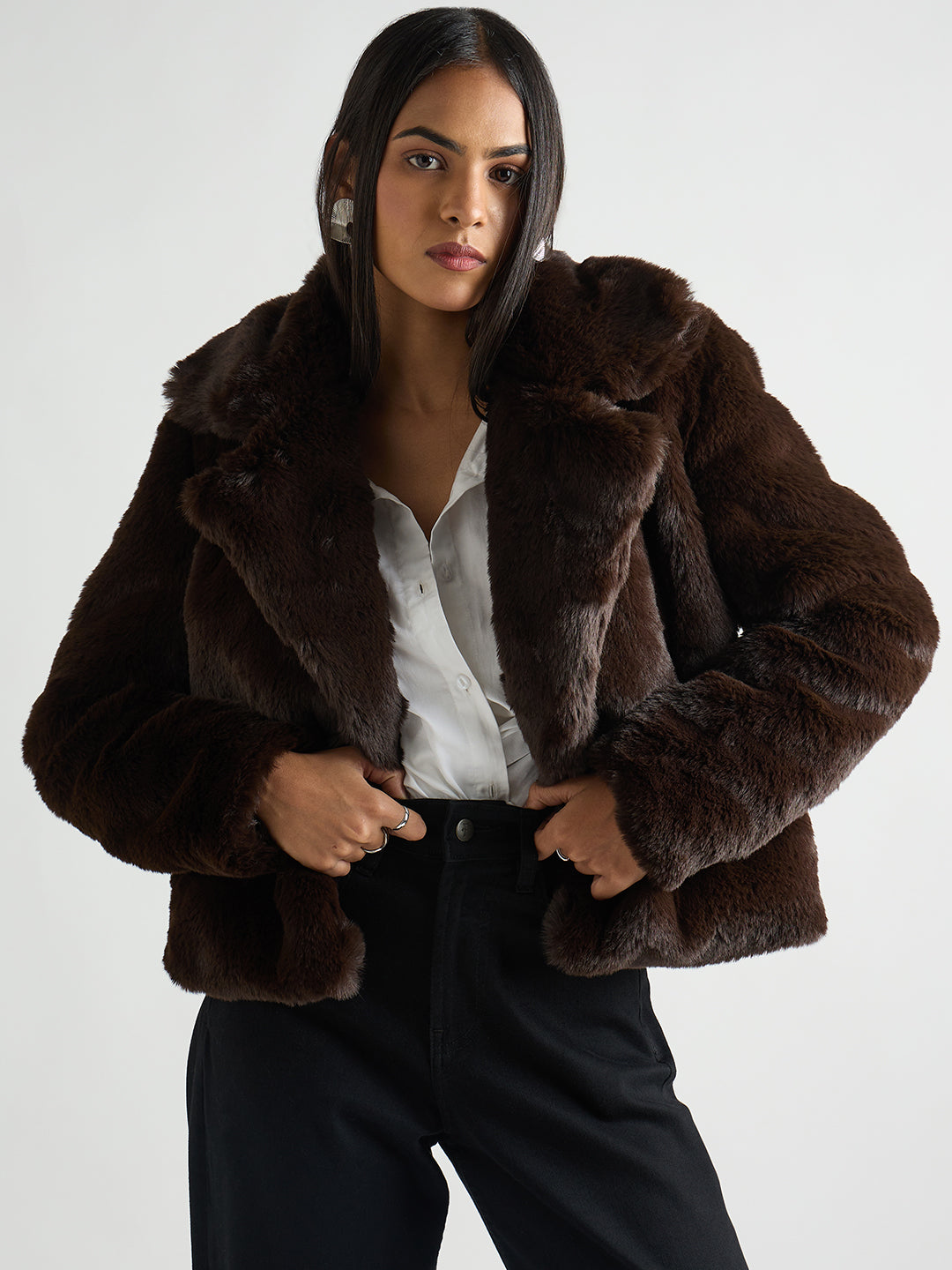 Coffee Brown Faux Fur Coat