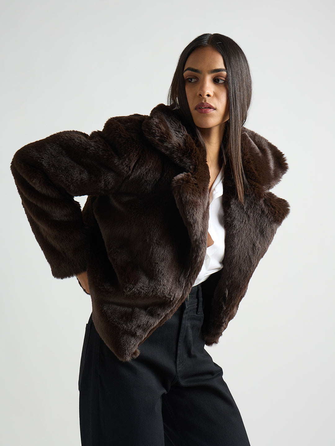 Coffee Brown Faux Fur Coat