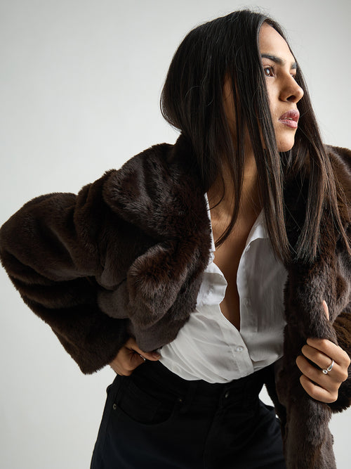 Coffee Brown Faux Fur Coat
