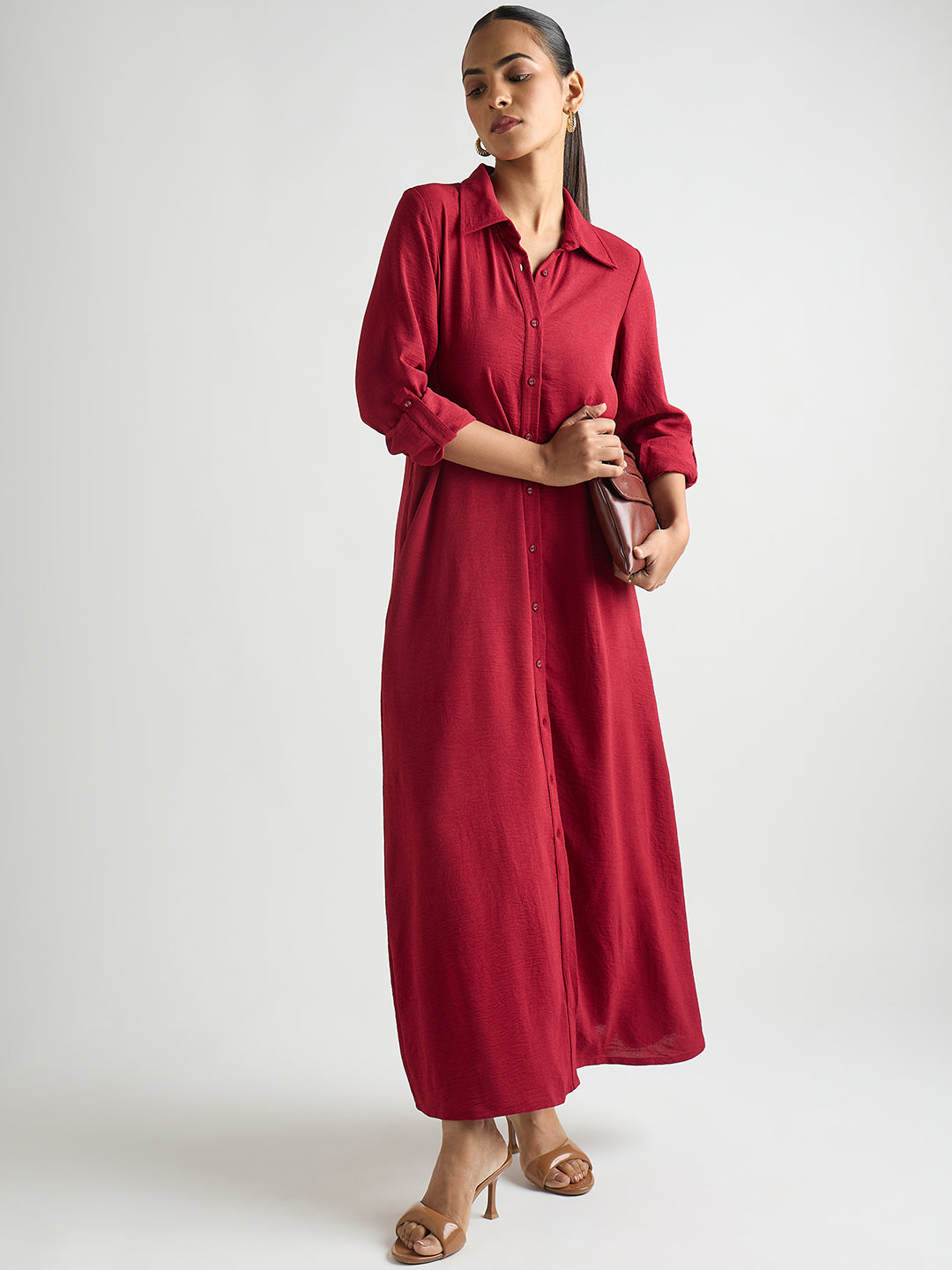 Deep Red Shirt Maxi Dress