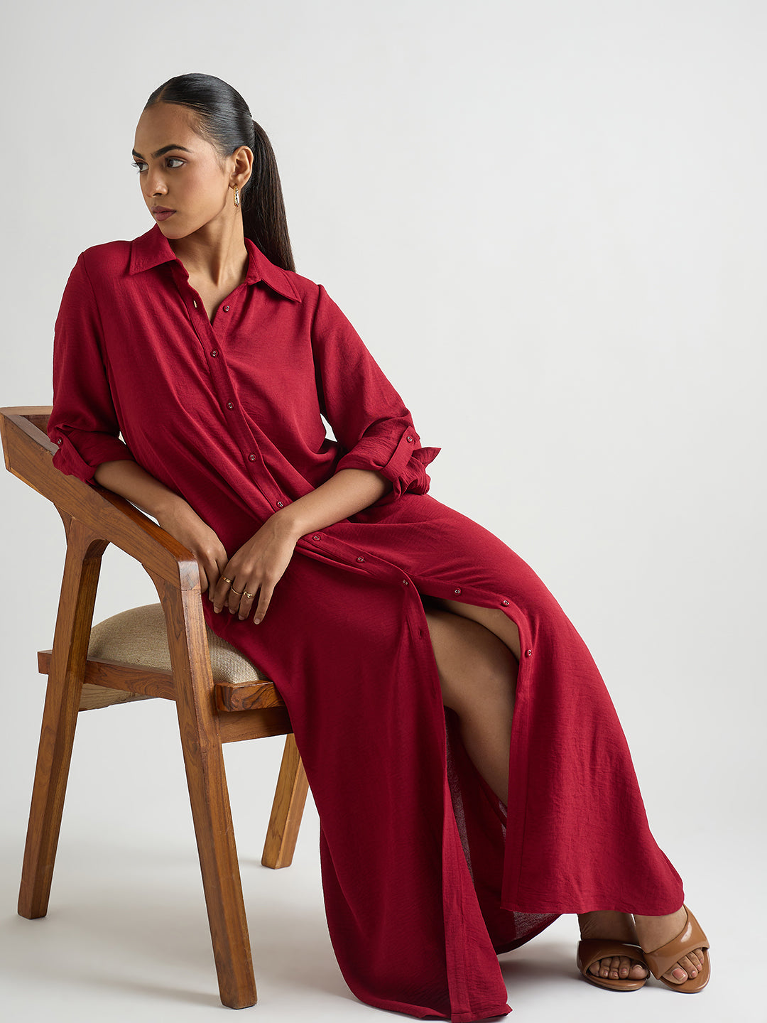 Deep Red Shirt Maxi Dress