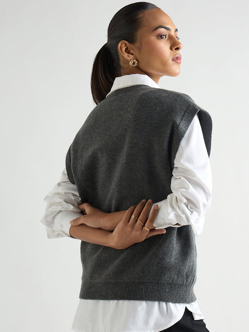 Grey Melange Cable Knit Sweater Vest
