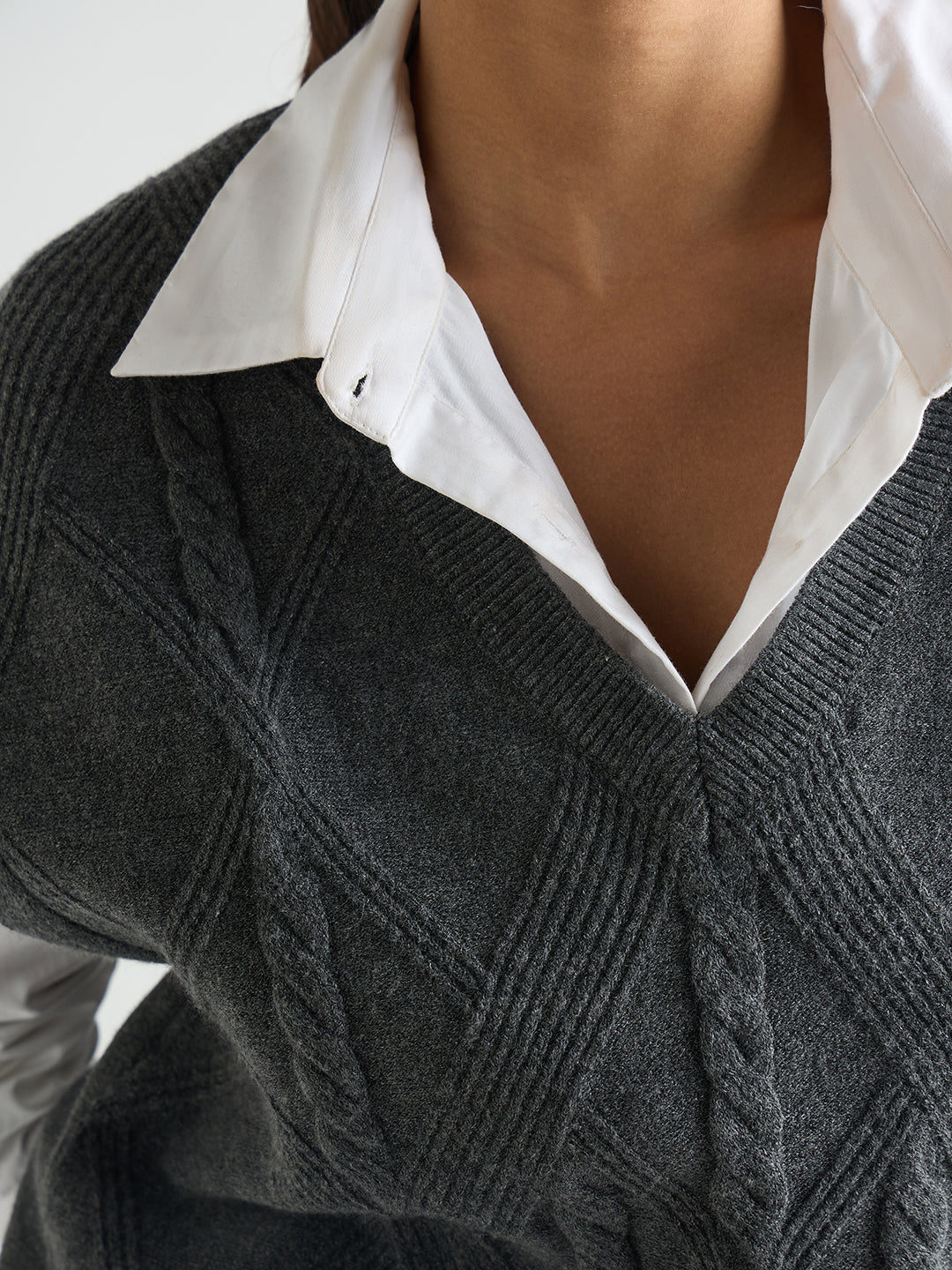 Grey Melange Cable Knit Sweater Vest
