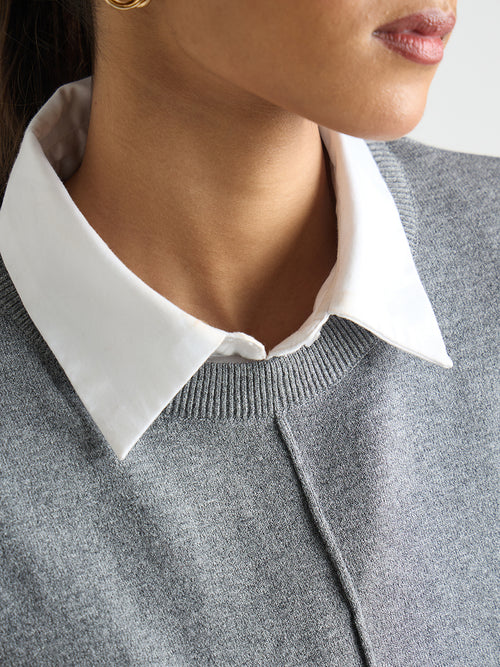 Grey Melange Pintuck Detail Sweater