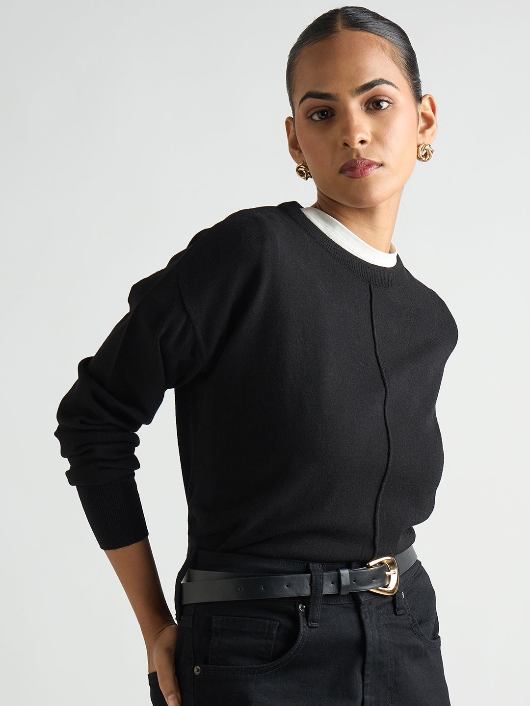 Black Pintuck Detail Sweater