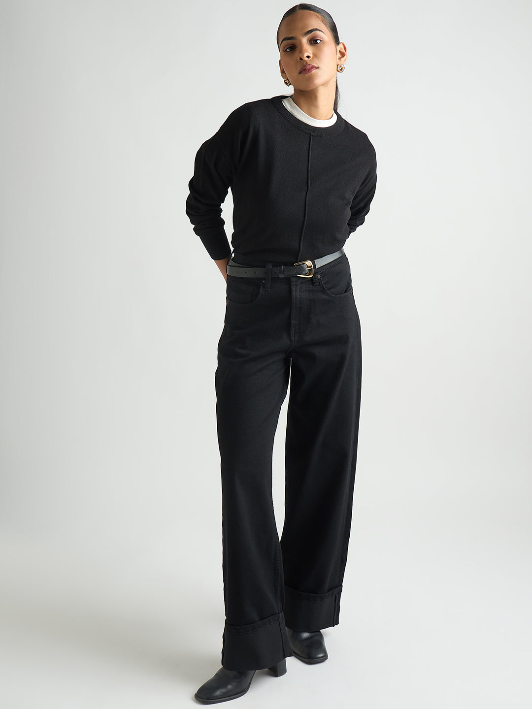 Black Pintuck Detail Sweater