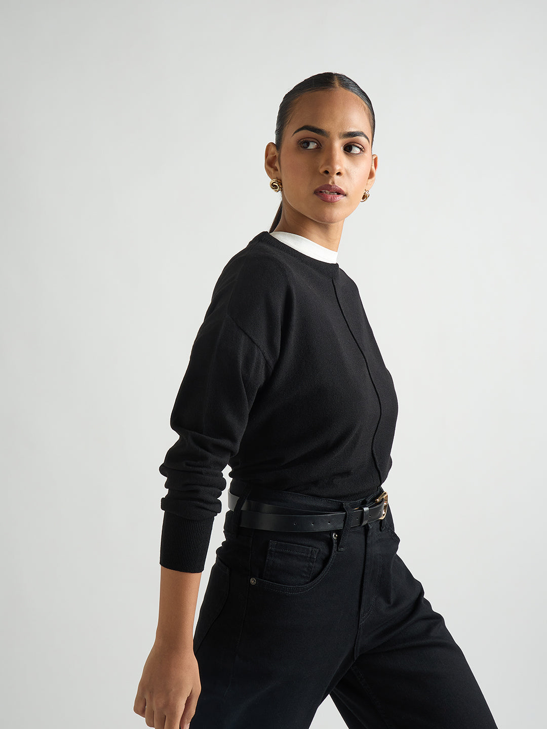 Black Pintuck Detail Sweater