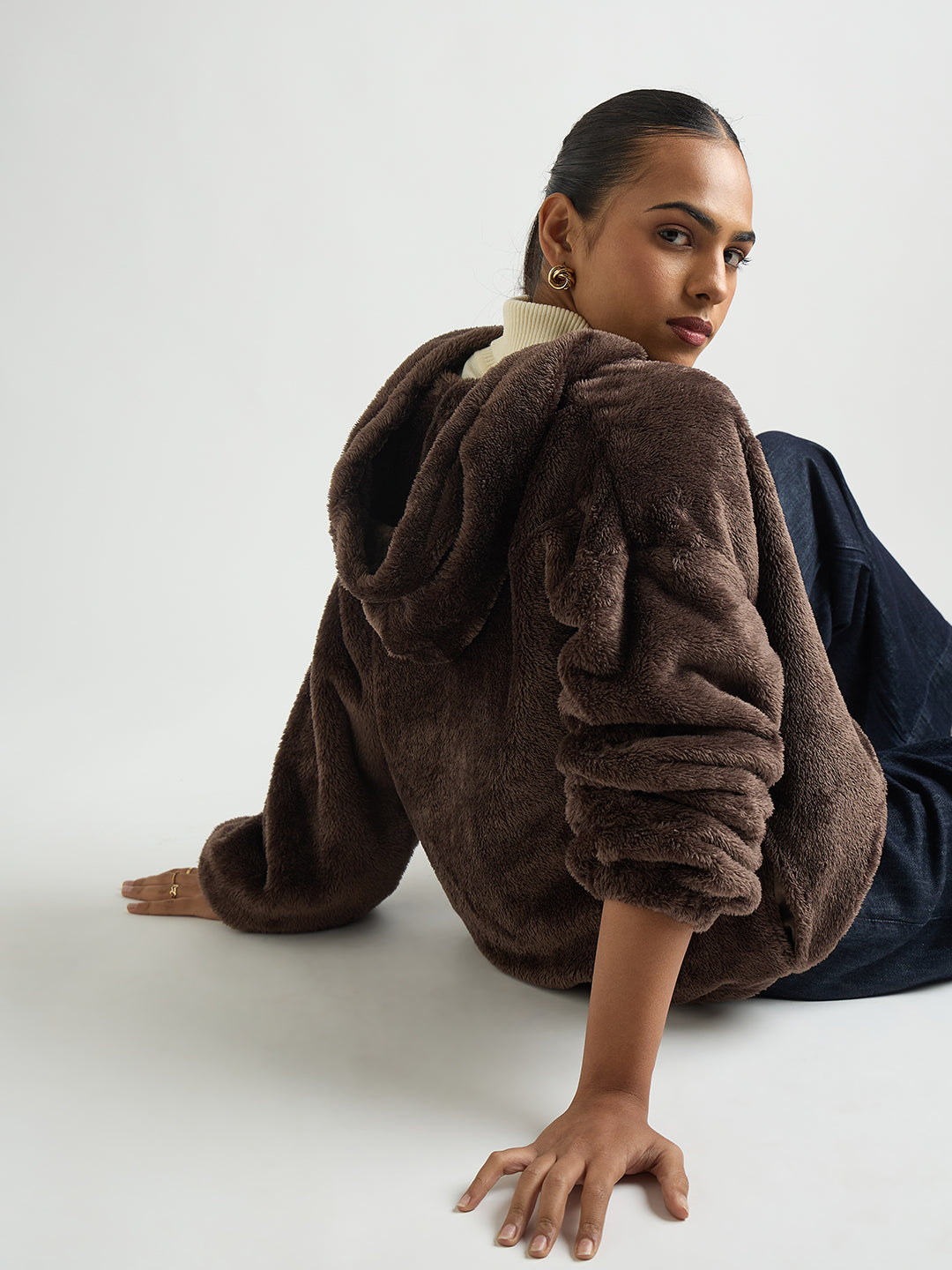 Coffee Brown Zip-Up Fur Hoodie