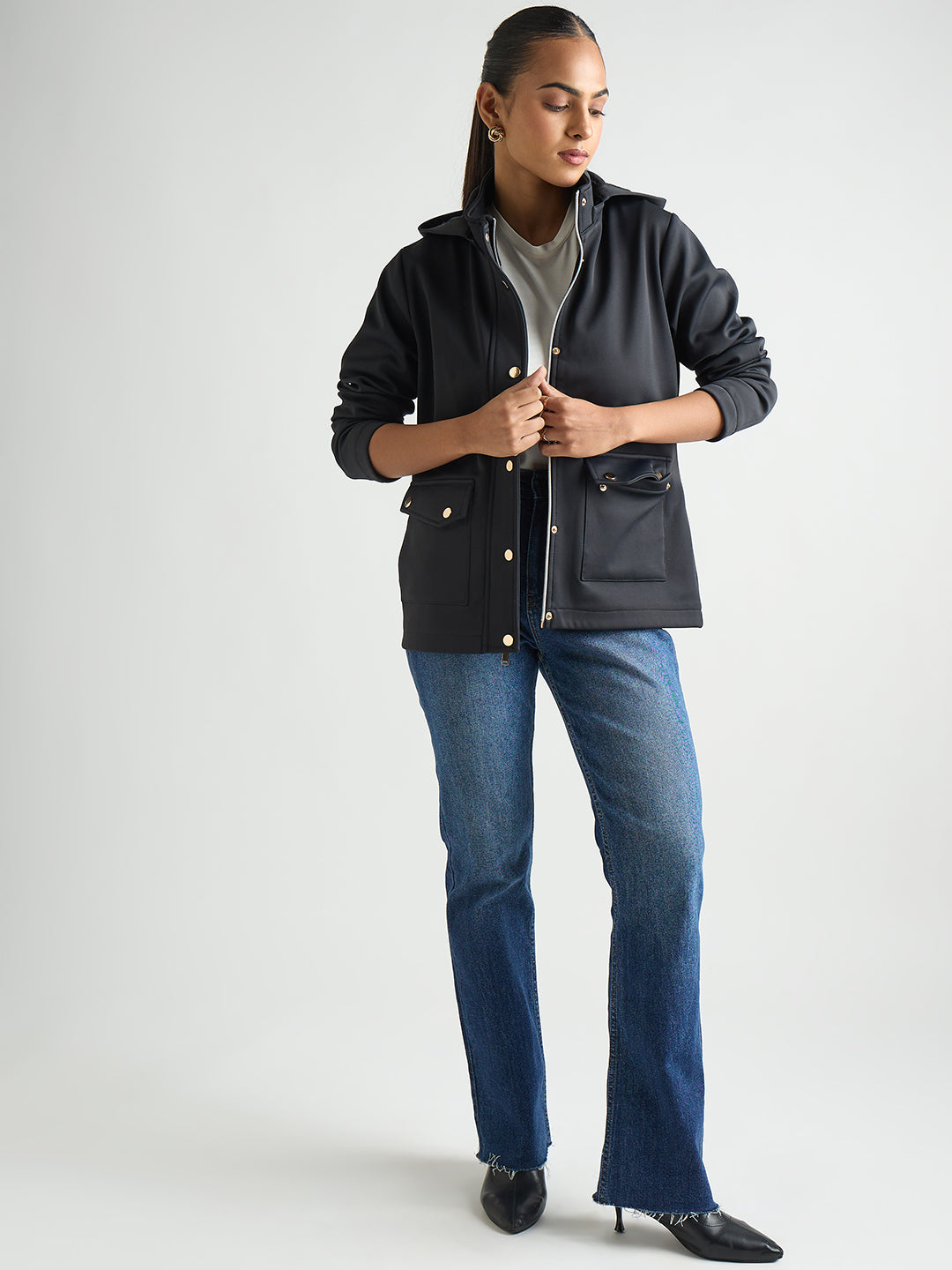 Navy Zip Up Hooded Jacket