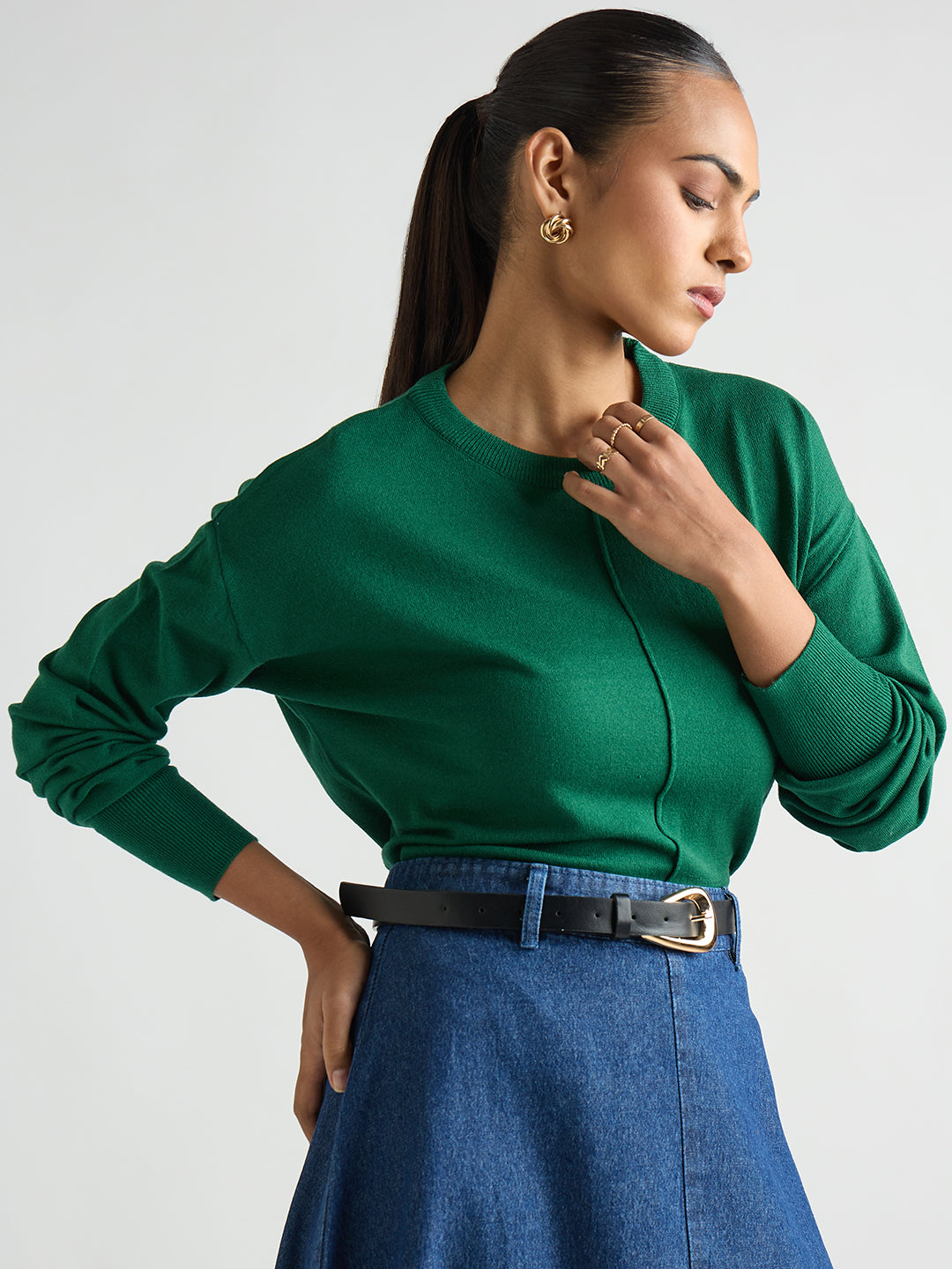 Bright Green Pintuck Detail Sweater