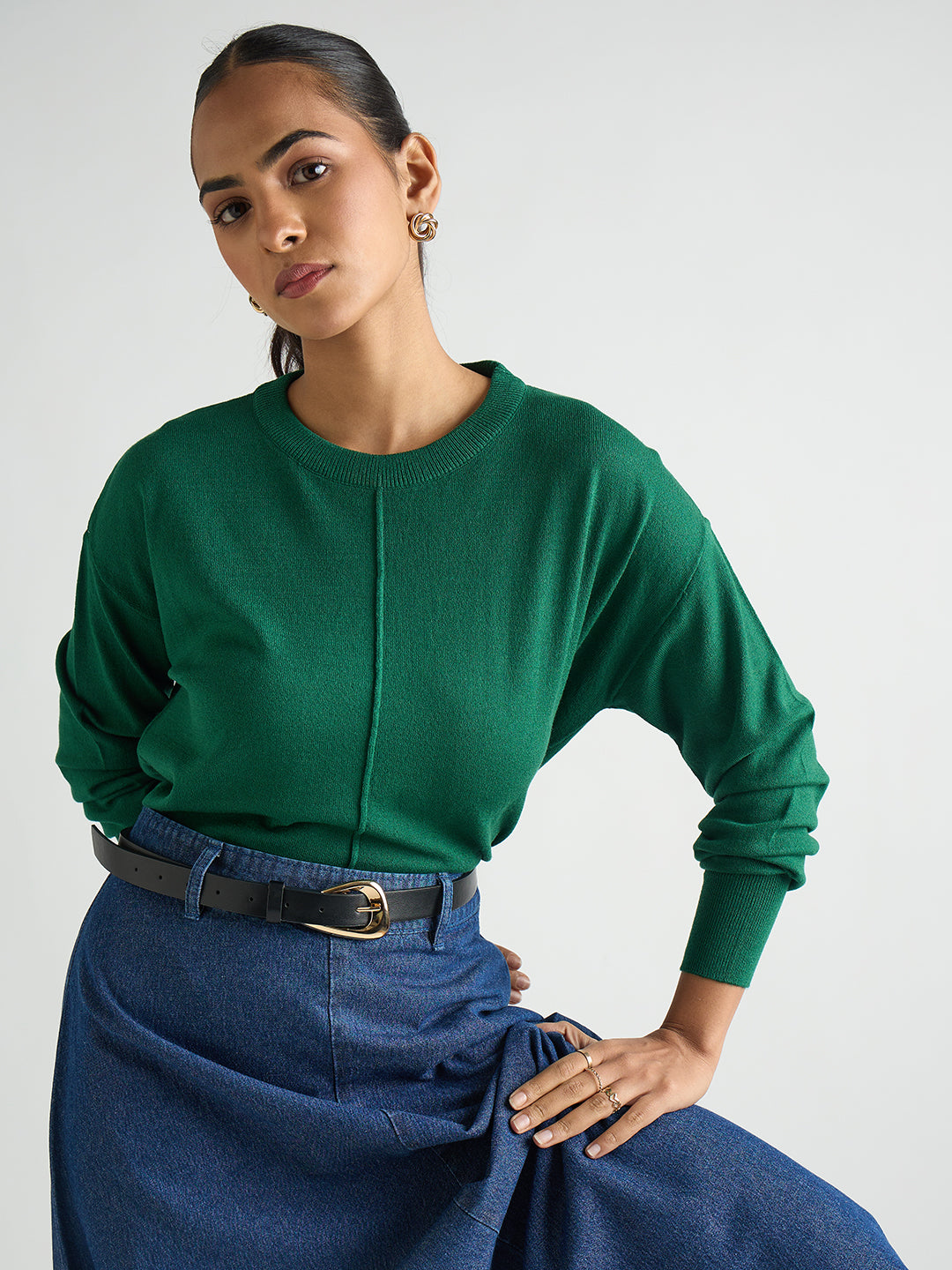 Bright Green Pintuck Detail Sweater