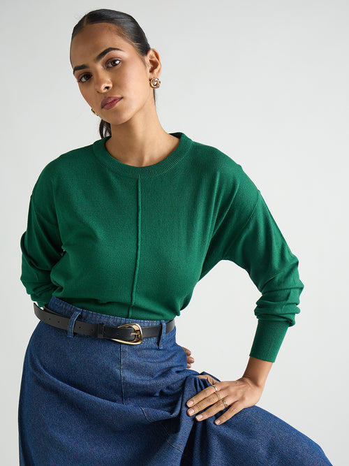 Bright Green Pintuck Detail Sweater