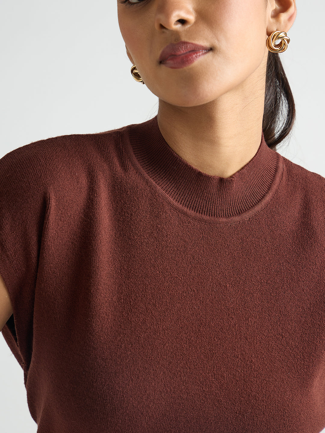 Coffee Brown High Neck Sweater Vest