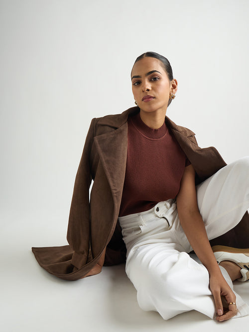 Coffee Brown High Neck Sweater Vest