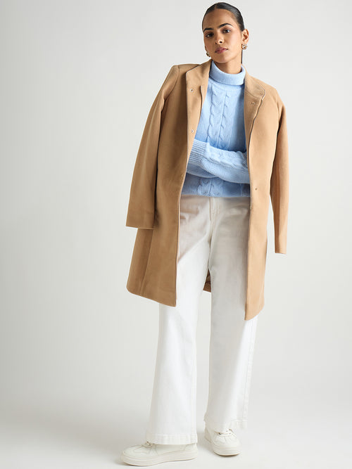 Light Blue Turtle Neck Cable Knit Sweater