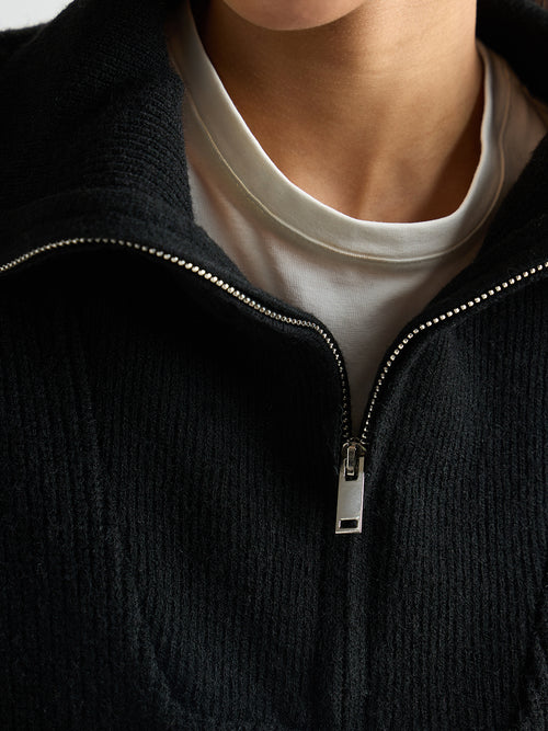 Black & White Striped Half Zipper Sweater