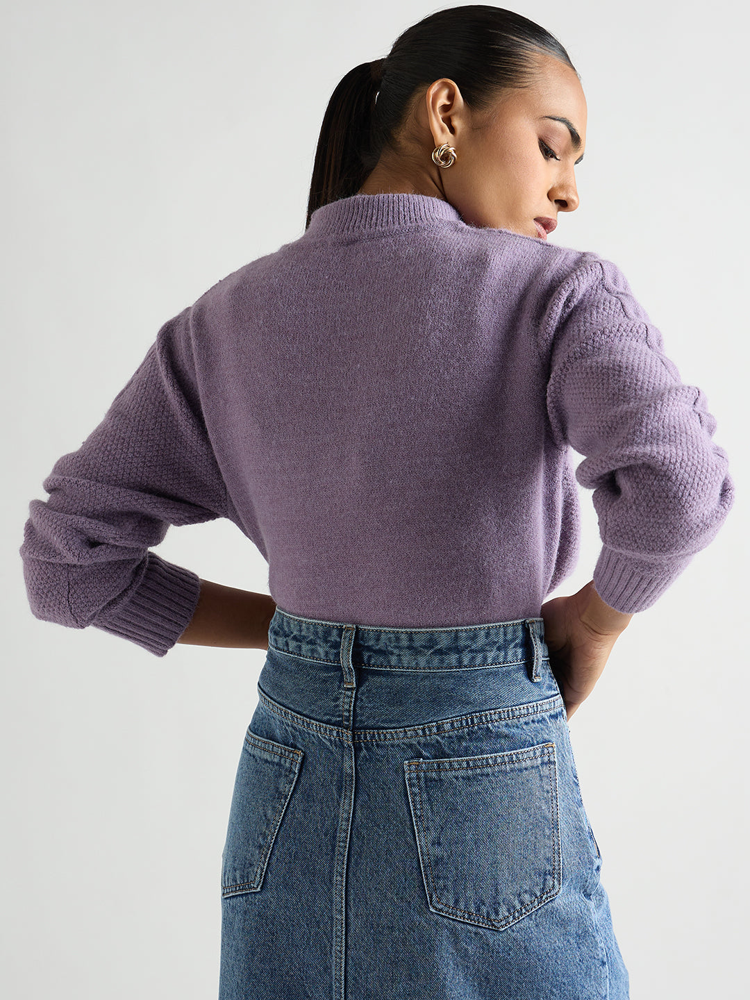 Lilac Turtle Neck Cable Knit Sweater