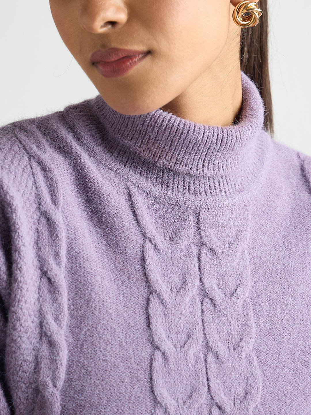 Lilac Turtle Neck Cable Knit Sweater
