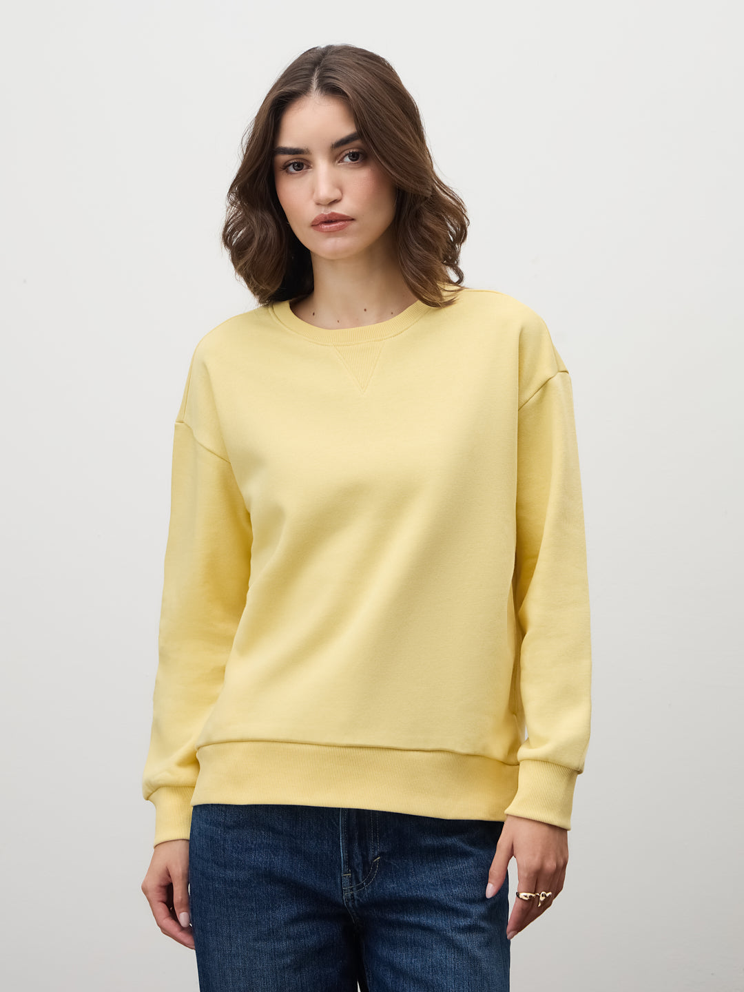 Butter Yellow Crew Neck Fleece Sweatshirt