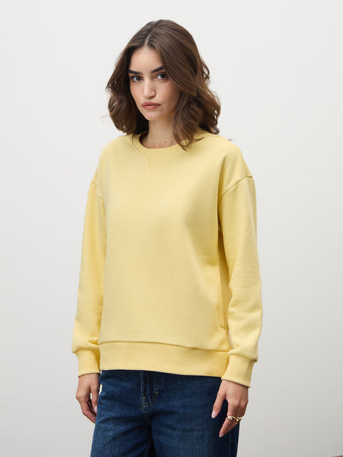 Butter Yellow Crew Neck Fleece Sweatshirt