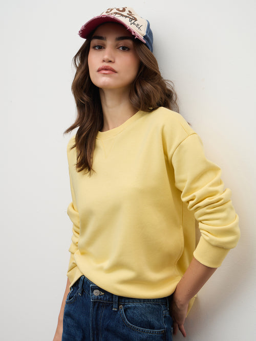Butter Yellow Crew Neck Fleece Sweatshirt